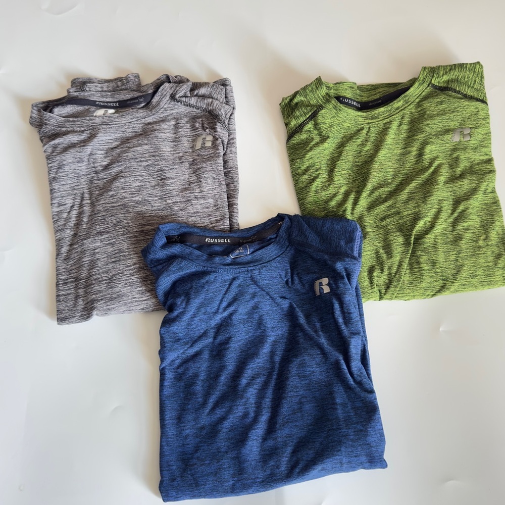 3 Pack Russell Boys Athletic Shirts - Moisture Wicking Dri-Power Tee - L 10-12